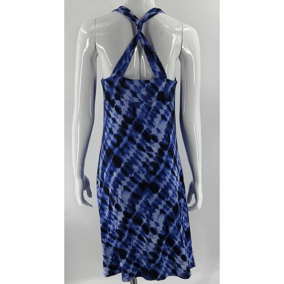 Dakini Geo Dress Sz Medium Blue Tie Dye Shelf Bra Fit Flare Stretch Knit Womens - Picture 4 of 8